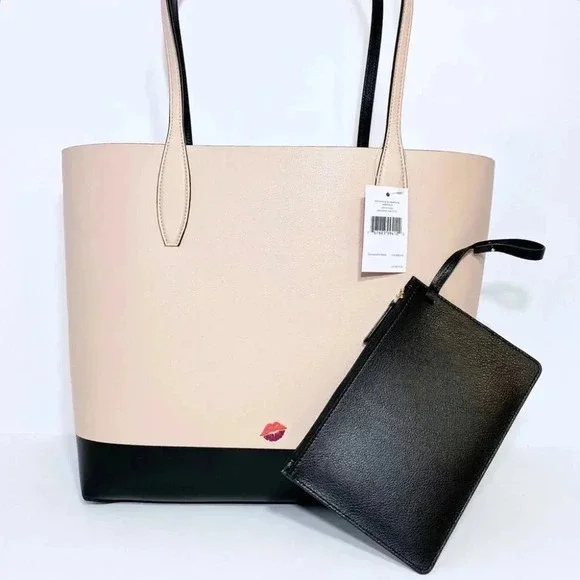 Kate Spade Disney Minnie Mouse Tote Bag with Black Wristlet Pouch Set NWT
